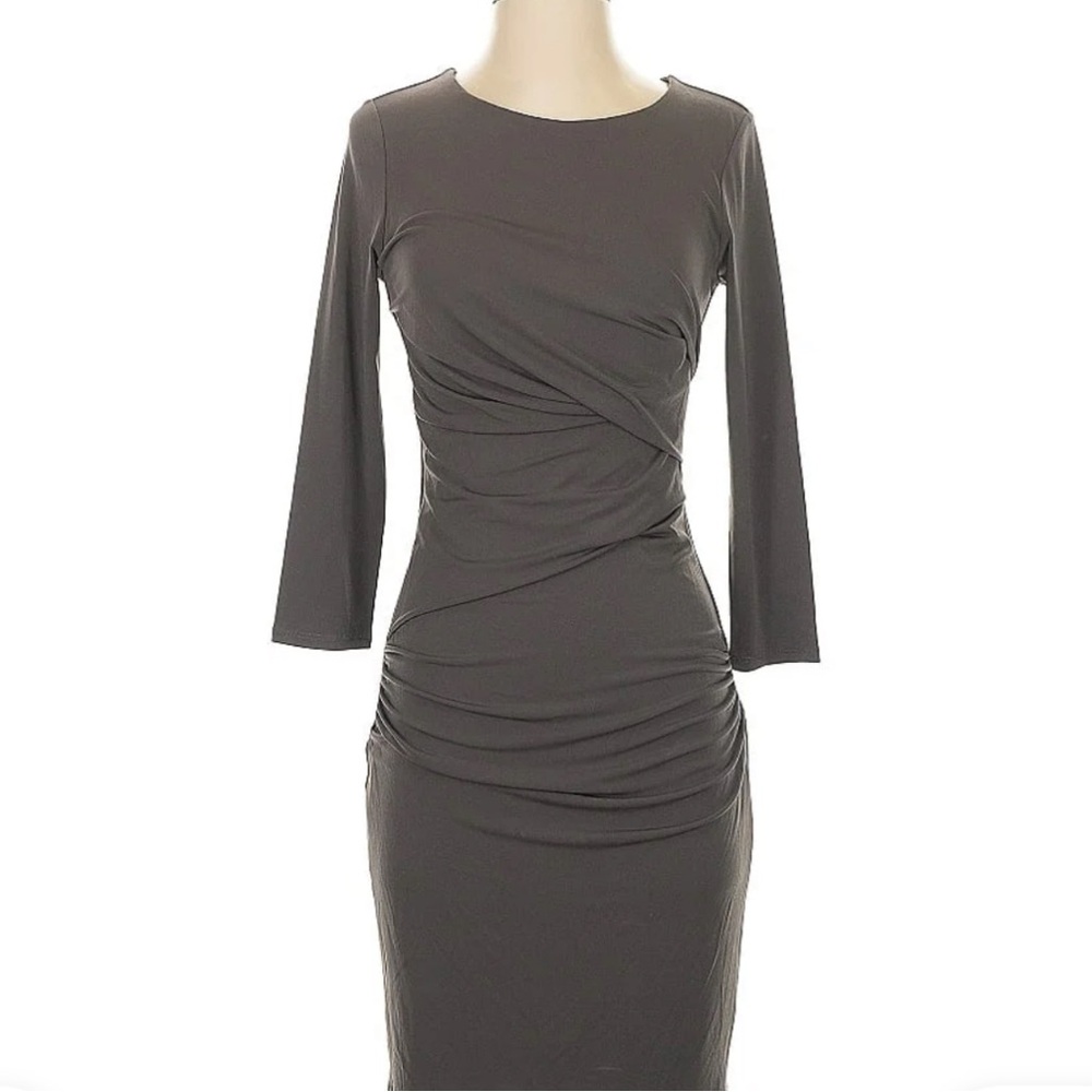 Gray Long Sleeve ruched cotton dress